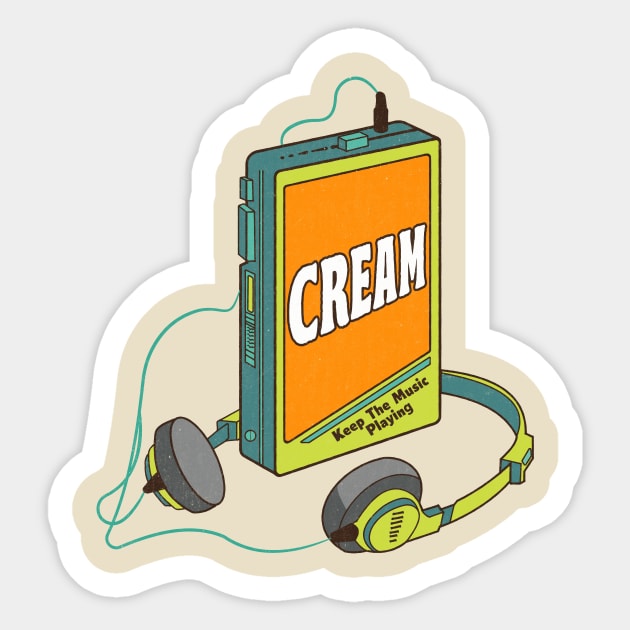 Cream / Retro Walkman Design / Retro Music Art Sticker by EliseOB